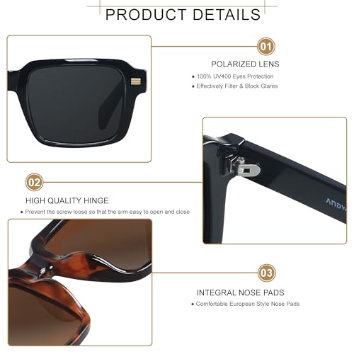 ANDWOOD Retro 70s 80s Square Polarized Sunglasses for Women Men Vintage Rectangle Shades3