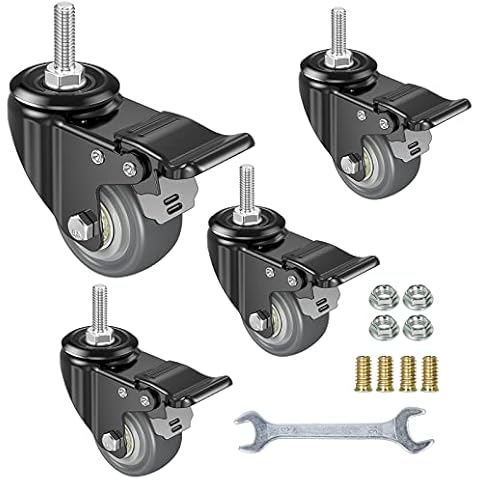YEEMIGO 2 Inch Swivel Caster Wheels Set of 4, Metric M8-1.25 Threaded stem(Bolt Diameter 8mm, Length:1″) Durable Soft Rubber casters with Double Lock Mechanism, castors for Carpet Hardwood Floor. Cover