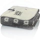 Glart Kuscheldecke Rentier Grau-Beige XL 150x200 cm, weiche und warme Wolldecke als Sofadecke, Couch- und Tagesdecke, Plüschüberwurf - ohne Ärmel. Perfekt für Sofa und Kinderzimmer