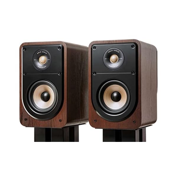 Polk Signature Elite ES20 Bookshelf Speaker – Hi-Res Audio Certified, Dolby Atmos & DTS:X Compatible, 1″ Tweeter & 6.5″ Woofer, Power Port Technology for Effortless Bass (Pair, Contemporary Walnut)