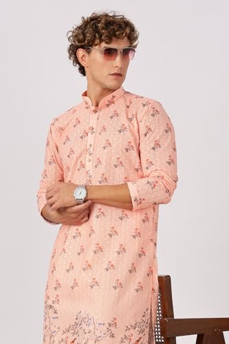Image of BE ACTIVE Men's Cotton | Regular Fit Casual Mandarin Collar | Long Length Full Sleeves | Embroidered Indian Kurta