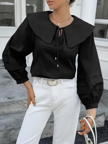 Cicy Bell Womens Peter Pan Collar Shirts Long Puff Sleeve Cotton Blouses Trendy Casual Loose Fit Tops2