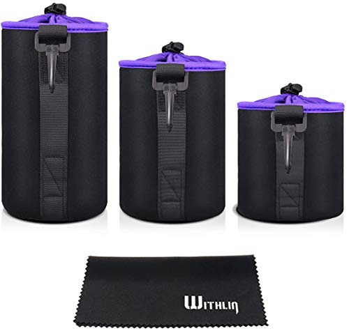 WITHLIN Spesso Camera Lens Custodia morbida peluche e Neoprene Pouch per la macchina fotografica SLR DSLR Lens (Canon Nikon Fuji Panasonic Sony Olympus Pentax, ecc.)(S+M+L)