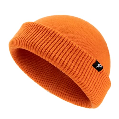 Comhats XL/XXL Fisherman Beanie Trawler Beanie Herren Damen Wintermuetze Strickmuetze Winter Orange M/L