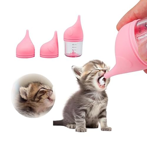 Puppy Bottles for Nursing,with 2pcs Replaceable and Reusable Silicone Nipples,Kitten Bottles for Nursing,Pet Feeding Bottle,for Newborn Pets(Pink – 20ml)