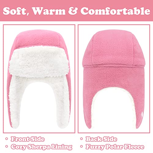 Image of Baby Winter Hat Mittens Toddler Hats for Boys Girls Sherpa Lined Toddler Gloves Infant Baby Hat and Mitten Set, Pink Toddler, 4-7 Years