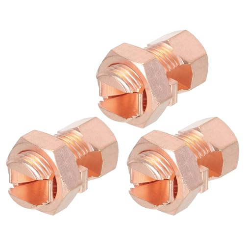 MECCANIXITY Split Bolt Connector Brass Copper 28mm Grounding Clamps with 18mm Matching Hex Nut for Completing Ground Bonding to Bare Wires Pack of 3