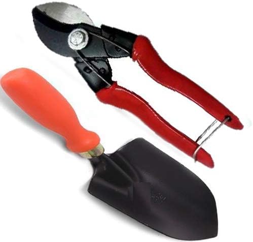 JetFire Garden Scissors Pruning Bypass Secateurs Flower Cutter Branch Trimmer Carbon Steel Blade with Lock Set of 1 + Shovel Garden Spade Tools (Multicolor)