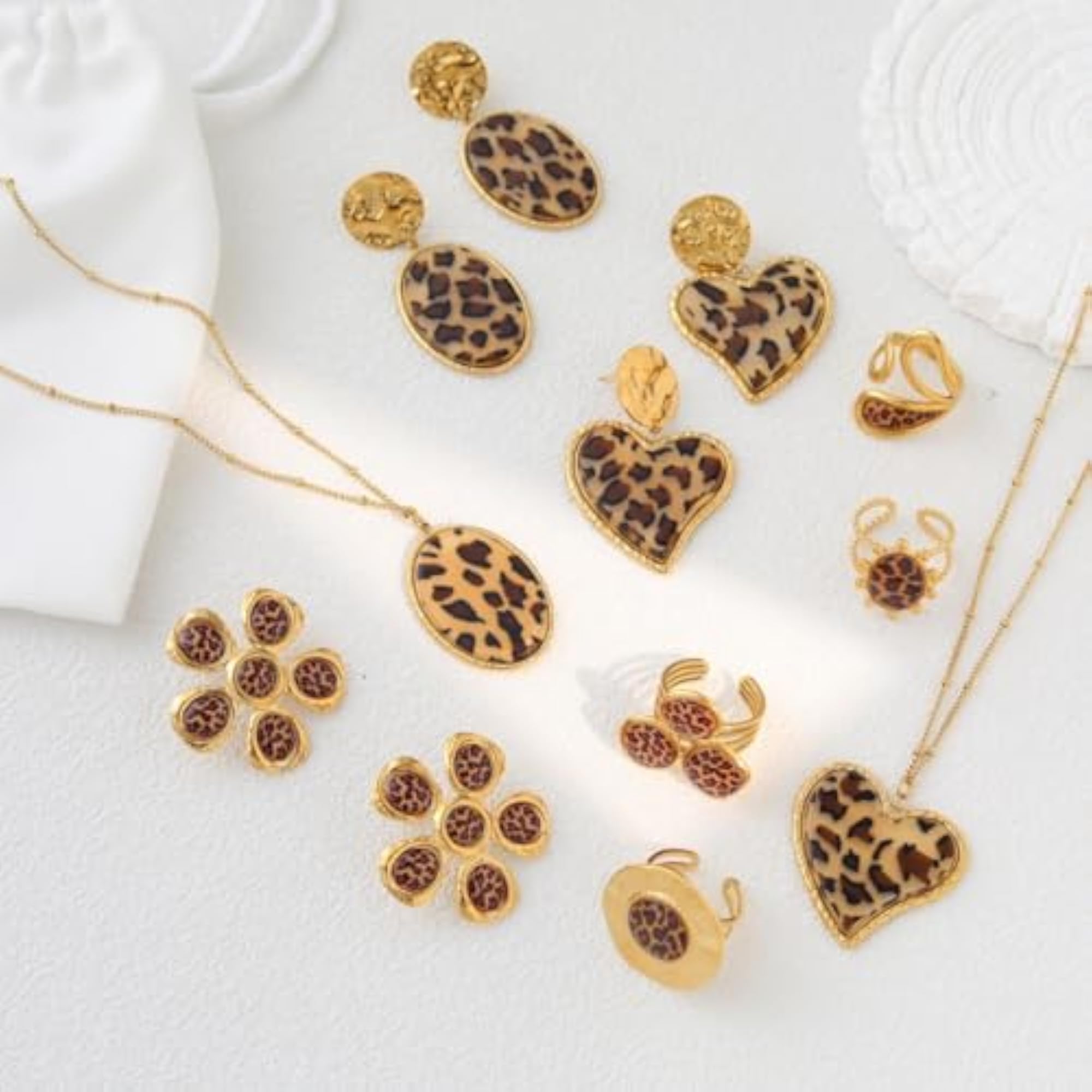 Printed Shiny Texture Jewelry Set, Gold Leopard Design 6