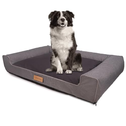 Petsen Personalisierte Hundebett XL - Grosse Große Mittelgroße Hunde - Hundekissen – Hundekörbchen - Hundematte mit Gravieren Namen (Grau, L 100 x B 65 x H 17 cm)