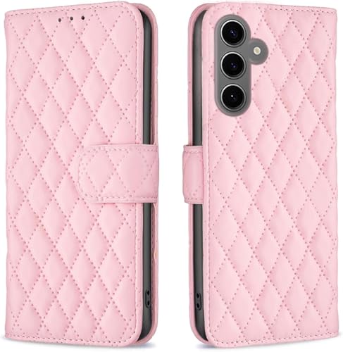 Image of ClickCase for Samsung Galaxy M35 5G Puffer Bubbly Soft Faux Leather Back Case Magnetic Wallet Flip Cover for Samsung Galaxy M35 5G (English Pink)