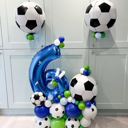 Image of 22 Inch 4D Soccer Foil Balloons, 6Pcs Soccer Party Decorations Football Shape Mylar Foil Balloons Sport Decor for Boys Kids Soccer Ball Fans Theme Birthday Party Decorations Supplies