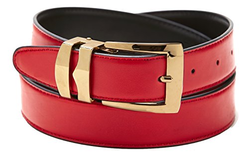 Reversible Belt Bonded Leather with Removable Gold-Tone Buckle RED/Black