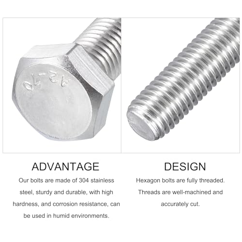 Image of METALLIXITY Hex Bolts (M14-2x45mm) 2Pcs, 304 Stainless Steel Coarse Fully Threaded Hex Head Screw Bolt Machine Screws - for Furniture Repair, Silver