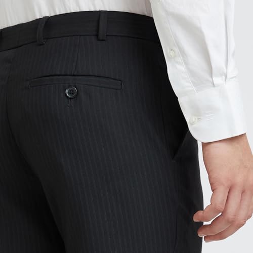 Image of Raymond Men's Mid Rise Slim Fit Stripe Pattern Polyester Blend Flat Front Formal Trouser