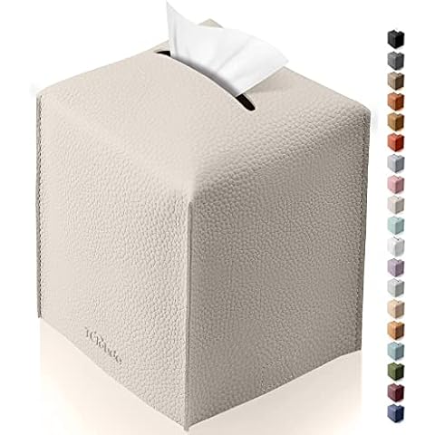 Tclouda Tissue Box Cover for PU Leather, Modern Simple Solid Color Holder Square Tissue Bag, Ideal for Bathrooms,Office,Car,Outdoor Tent,Dining Table,5"X5"X5", Single Off-White Cover