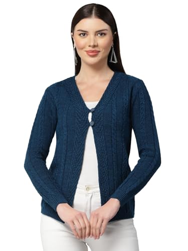 Image of Kalt Women Cardigan Sweater for Winter Woolen Acrylic Full Sleeves V-Neck Cable Design Cardigan Sweater for Women Winter Stylish