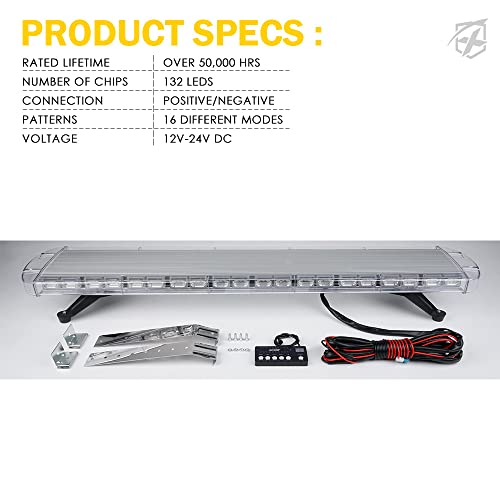 Xprite 48 Inch Amber White LED Strobe Light Bar, 132W Emergency Beacon with Digital Display Controller, 16 Flash Patterns, Aluminum Base Safety Lightbar for Snow Plow Tow Truck Construction Vehicles by Xprite - Image 7