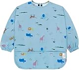 Yum Yum's Baby Coverall Silicone Weaning Bib - Waterproof, Easy Clean & Comfortable - Long Sleeve Bib for 6-12 Months - Multi-Functional Toddler Apron for Mess-Free Feeding - Safari Animals in Blue - Image 1