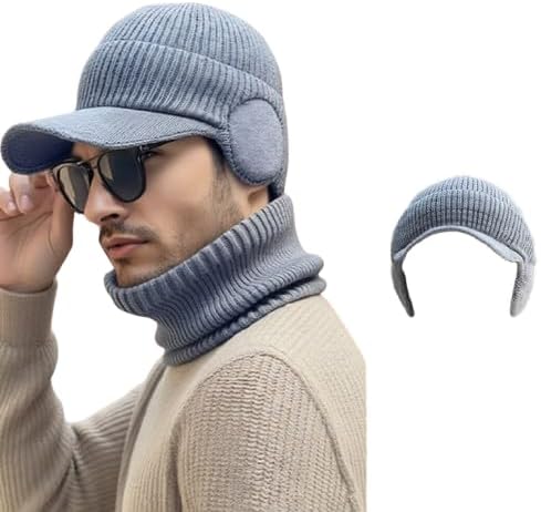 Gorro de punto elástico cálido con protección para los oídos, unisex, acogedor, gorro de invierno con ala y orejeras para hombres y mujeres