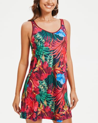 Image of ANYFITTING Built in Bra Summer Dresses for Women 2025 Casual Short Dress with Pockets Mini Floral Sundresses