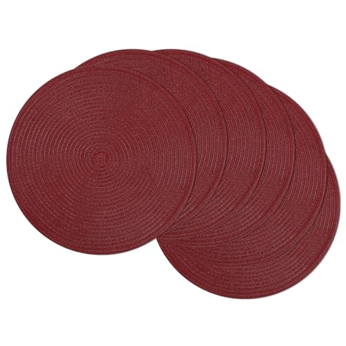 Image of SHACOS Round Placemats Set of 6 for Dining Table 15 inch Round Braided Place Mats Washable Non Slip Kitchen Table Mats, Burgundy
