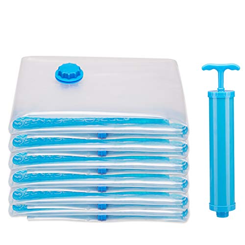 Cevadama Sacchetti Sottovuoto Salvaspazio Riutilizzabili con Pompa, 6 Pezzi Jumbo?80 x 100 cm? Borsa Salvaspazio per Sacchetti Buste per Vestiti, Piumoni, Coperte, Lenzuola,Trasparenti