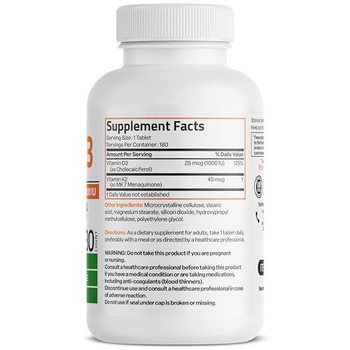 image for Bronson Vitamin K2 (MK7) with D3 Lower Dose 45mcg Vitamin K2 & 1000 IU