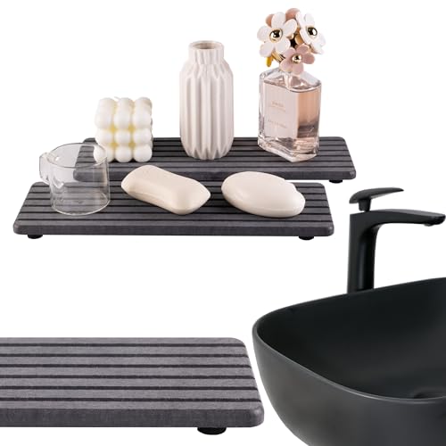 Image of NiuYichee 2 PCS Water Absorbent diatomite Coasters, 12.2 inch x 4 inch Water Absorbing Stone Tray for Sink, Stone Drying mat for Kitchen Counter, Stone soap Tray Used for Hand Soaps & toiletries & Plants