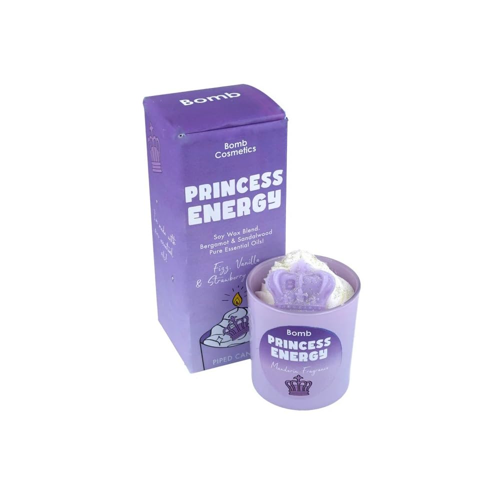 Bomb Cosmetics Princess Energy Soy Wax Candle Scented Essential Oils Piped Candle in Glass Jar