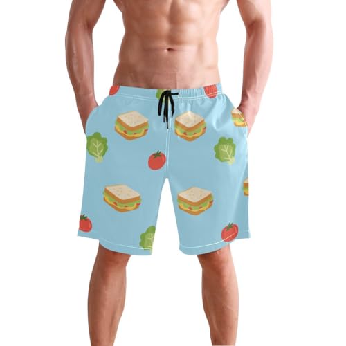 Sandwich Vegetables Blue Mens Swim Trunks Quick Dry Beach Shorts with Pocket S 2302510