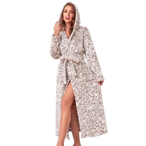 Image of RONGTAI Women's Plush Hooded Robe Bathrobe-Fast Warmth for Home