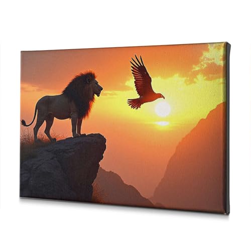 Toile lion et aigle au coucher du soleil 30x40 cm WTD