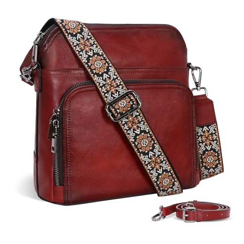 Image of Iswee Leather Crossbody Bags for Women Multi Pockets Medium Shoulder Bag Lightweight Functional Travel Purse