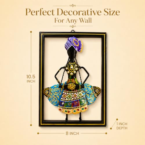 Image of iHandikart Amethyst Folk Dancer Metal Wall Art, Iron Wall Hanging with Hand-Painted Indian Folk Artwork, Decorative Wall Sculpture for Living Room, Hallway, Bedroom & Office Decor (10.5 x 8 Inch)