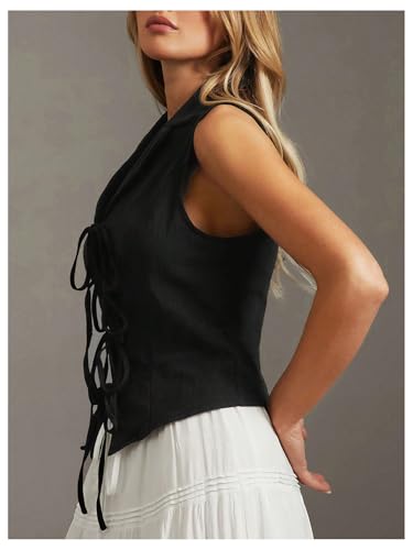 MakeMeChic Women's Bow Tie Front Vest Collared Sleeveless Dressy Vests Top3