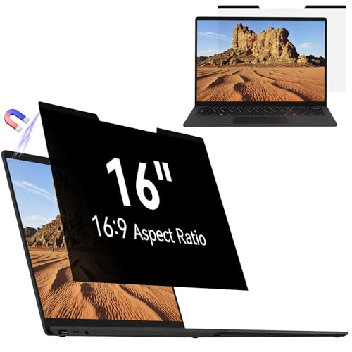 Mamol Magnetic Laptop Privacy Screen 16 inch 16:9 Aspect Removable Anti Glare Blue Light Privacy Filter Black Shield Compatible with HP/Dell/Acer/Asus/Samsung/Lenovo/Thinkpad Envy