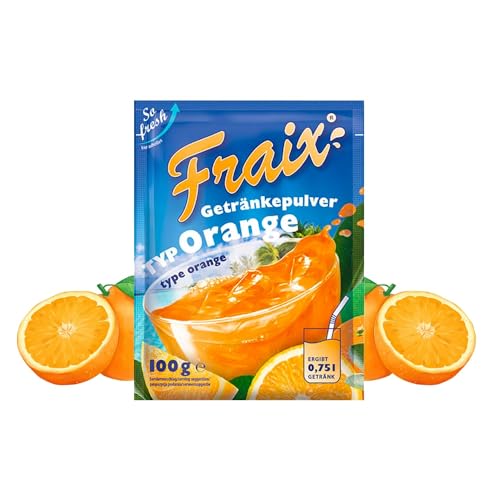 Fraix Polvo de bebida naranja, paquete de 50 unidades (50 x 100 g), polvo instantáneo con sabor a fruta, polvo de fruta perfecto para viajes, fiesta de cumpleaños