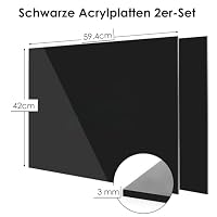 Wonninek 59,4x42cm Acryl Kunststoffplatte 3mm, Gussplatten Laserschneideplatten, Undurchsichtige Acrylplatten mit Schutzpapier für Bastelarbeiten Für DIY Kunsthandwerk Bilderrahmen - 2Stück - Schwarz – Ansicht 2