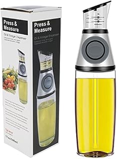 500ML/17oz Olive Oil Dispenser Bottle Measure Oil Pourer Dispensing Bottle Drip-Free Spouts Refillable Oil Vinegar Pourer with Measuring Scale Pump Clear Glass Oil Bottle for Kitchen Cooking