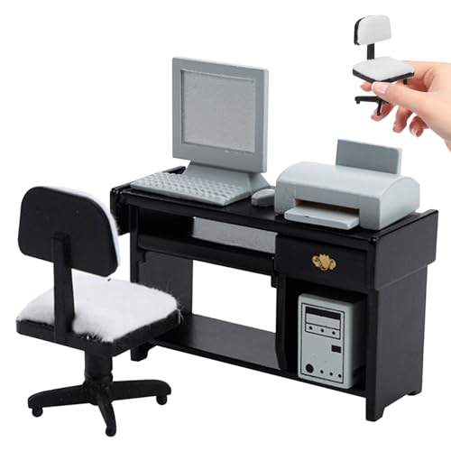 Aménager une Pièce d'Étude avec un Bureau Miniature en Bois 1/12, Chaise et Imprimante