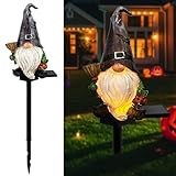 LAIAMER Halloween Gnome Garden Lights Outdoor Solar Halloween Pathway lights, Fall Yard Stakes Fall Decorations Gnome Statue with Bat&Pumpkin, Gnomes Gifts Fairy Garden Lights for Outside Lawn(Purple)