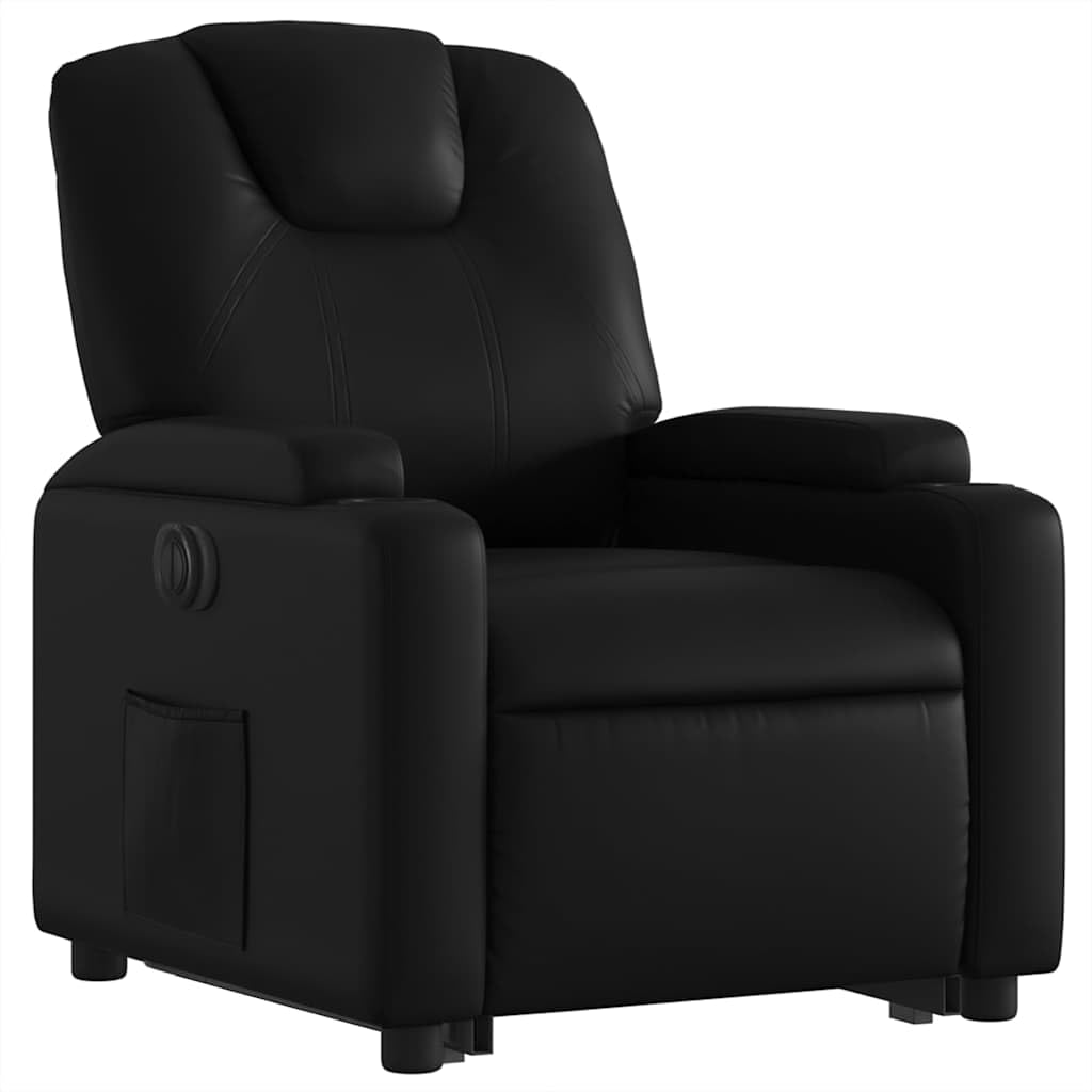 Relaxsessel mit Aufstehhilfe Schwarz Elektrisch 74 x 88 x 97 cm Kunstleder leise Motor 135° Liegefunktion Getränkehalter für Wohnzimmer Schlafzimmer Seniorengerecht