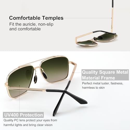 FEISEDY Women's and Men's Fashion Oversize Square Metal Gradiant Pilot Sunglasses B4145 — view 5