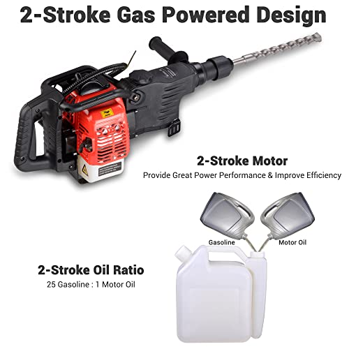 Yescom 1000W 2In1 Gasoline Demolition Jack Hammer 2 Stroke 32.7Cc Drill Chisel Concrete Breaker With Fuel Mixing Tank Epa #TOP2