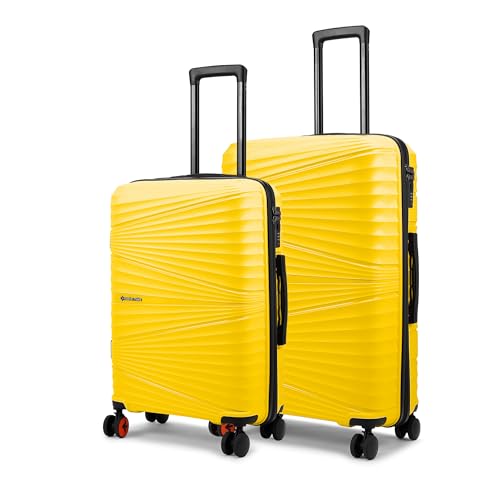 Image of Nasher Miles Mumbai Hard-Sided Polypropylene 8 Wheels Double Spinner Luggage Set of 2 Yellow Trolley Bags (65 & 75 cm), Medium & Large