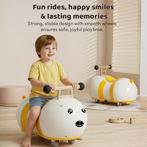 Image of StarAndDaisy Kids Bee Scooter /Push car Toy for Toddlers 1-3 Years Boys & Girls with 4 Wheels & 360 Degree Rotation. Cute bee Design Ride on for Children -Yellow