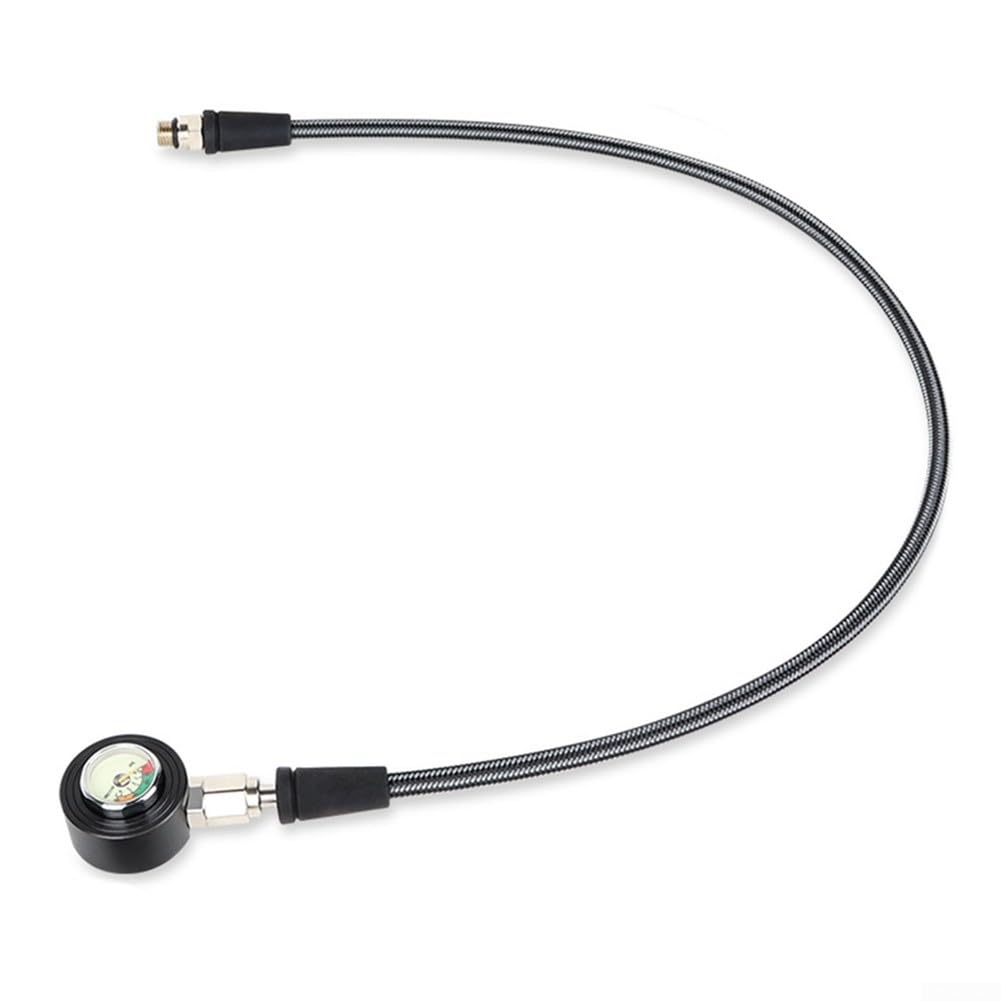 Manometro per immersioni subacquee con tubo in fibra di carbonio, luminoso, rotazione a 360 gradi, filettatura 7/16-20UNF per serbatoio subacqueo (65 cm)