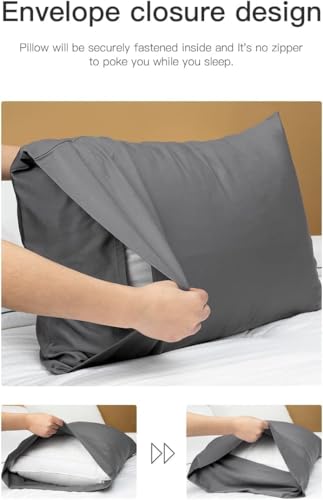 Image of Mush Bamboo Pillow Cover Set of 2 | 100% Bamboo Pillow Cover for Hair and Skin | 250 TC | Breathable, Silky Soft and Envelope Pillowcases | 17 inchx27 inch (250 TC, Dark Grey)