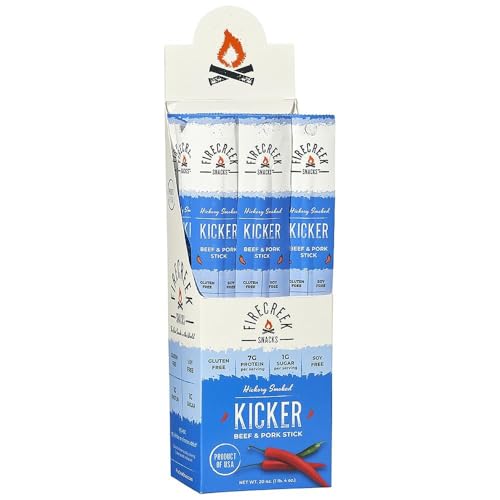 Spicy Beef Sticks by FireCreek Snacks, Hickory Smoked Meat Sticks (Jerky Sticks), Kicker — Jalapeño & Red Pepper, 20 Pack (1 oz), 7g Protein, 1g Carbs, Gluten Free, No MSG